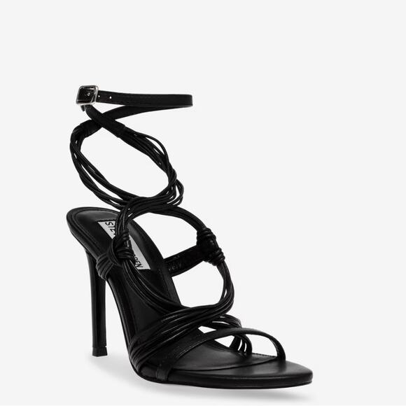 Steve Madden $110 Lele Strappy Sandals Black Leather Size 8 - Picture 1 of 5